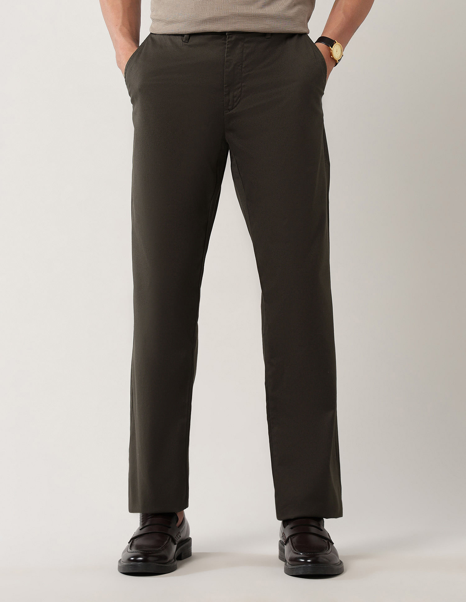 Arrow Sport Solid Dobby Autopress Flx Trousers
