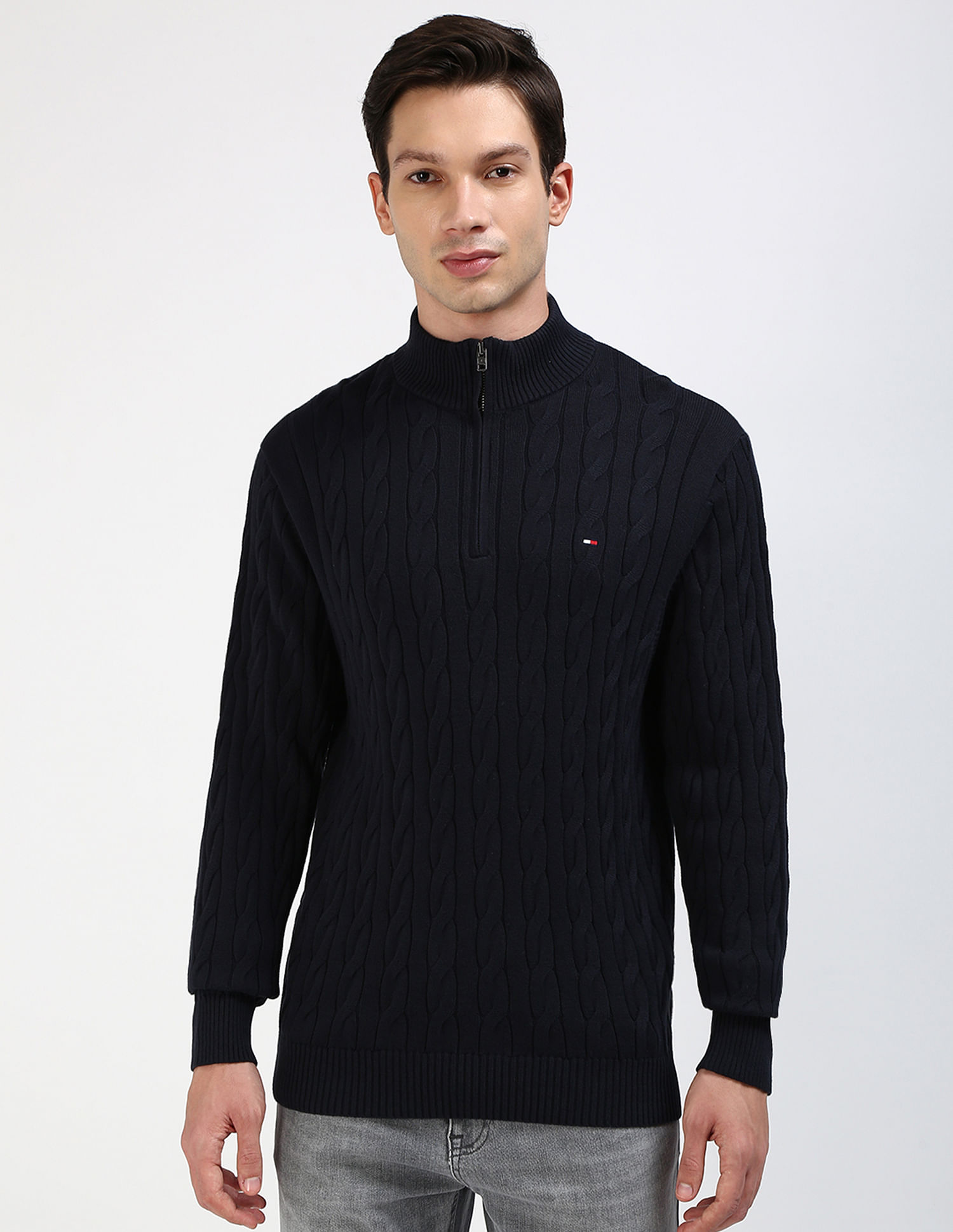 Tommy Hilfiger Cotton Cable Mock Neck Sweater