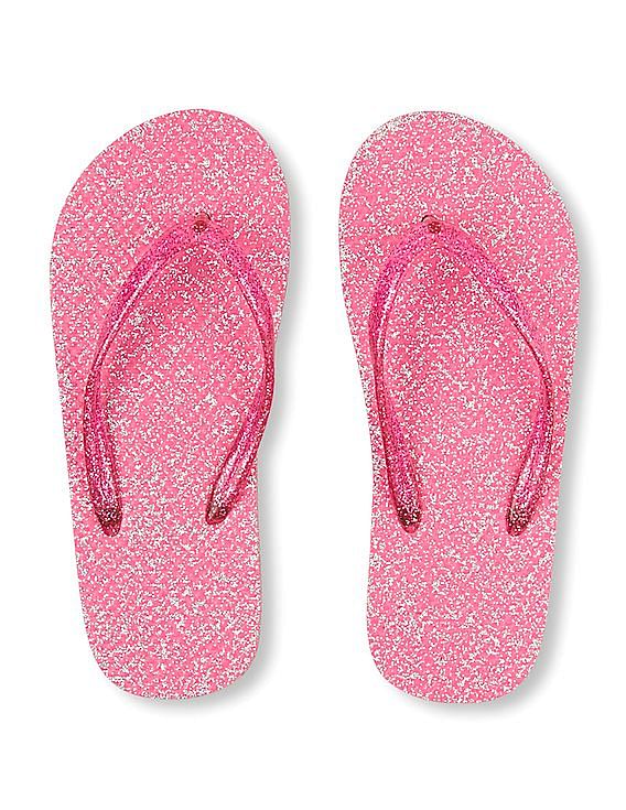 Pink glitter 2025 flip flops