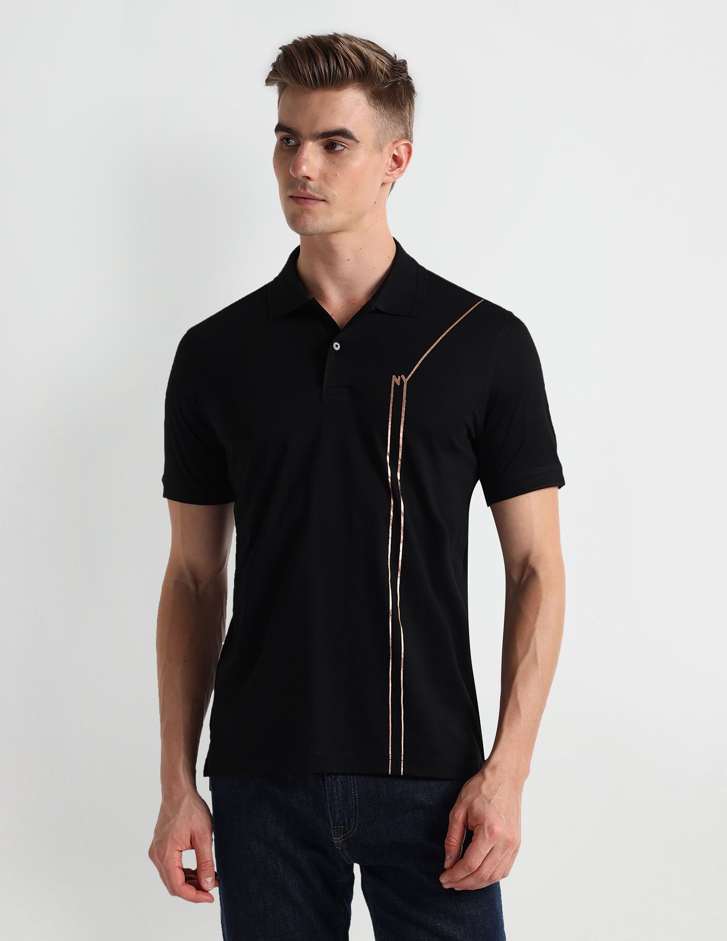 Arrow Newyork Brand Stripe Pique Polo Shirt