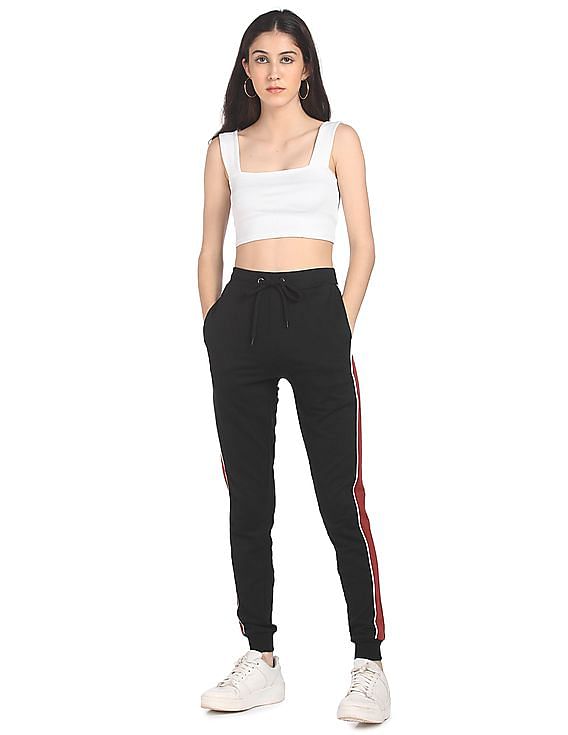 Buy Flying Machine Women Black Mid Rise Drawstring Waist Joggers - NNNOW.com