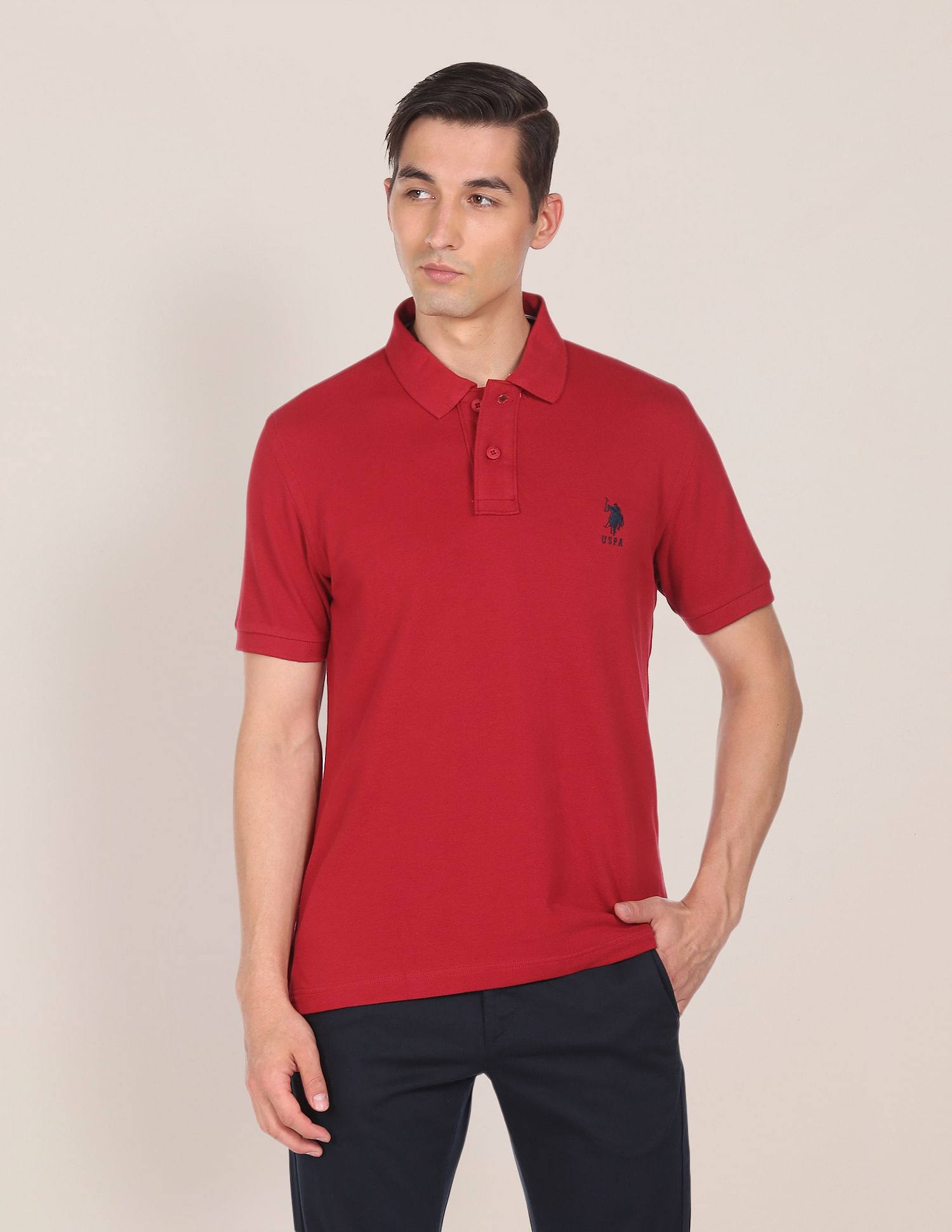 U.S. Polo Assn. Ribbed Collar Solid Polo Shirt