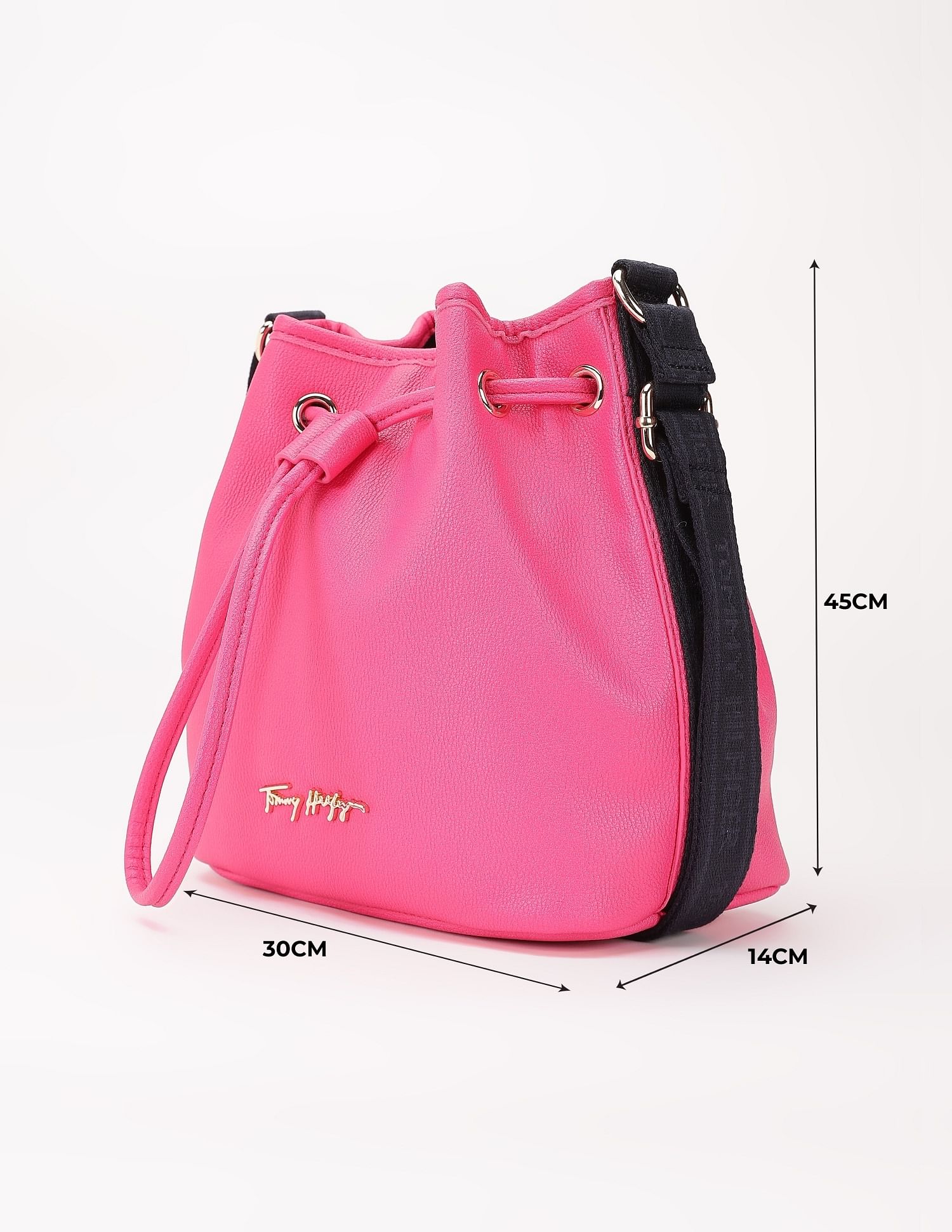Tommy Hilfiger Solid Pink Pu Bucket Bag