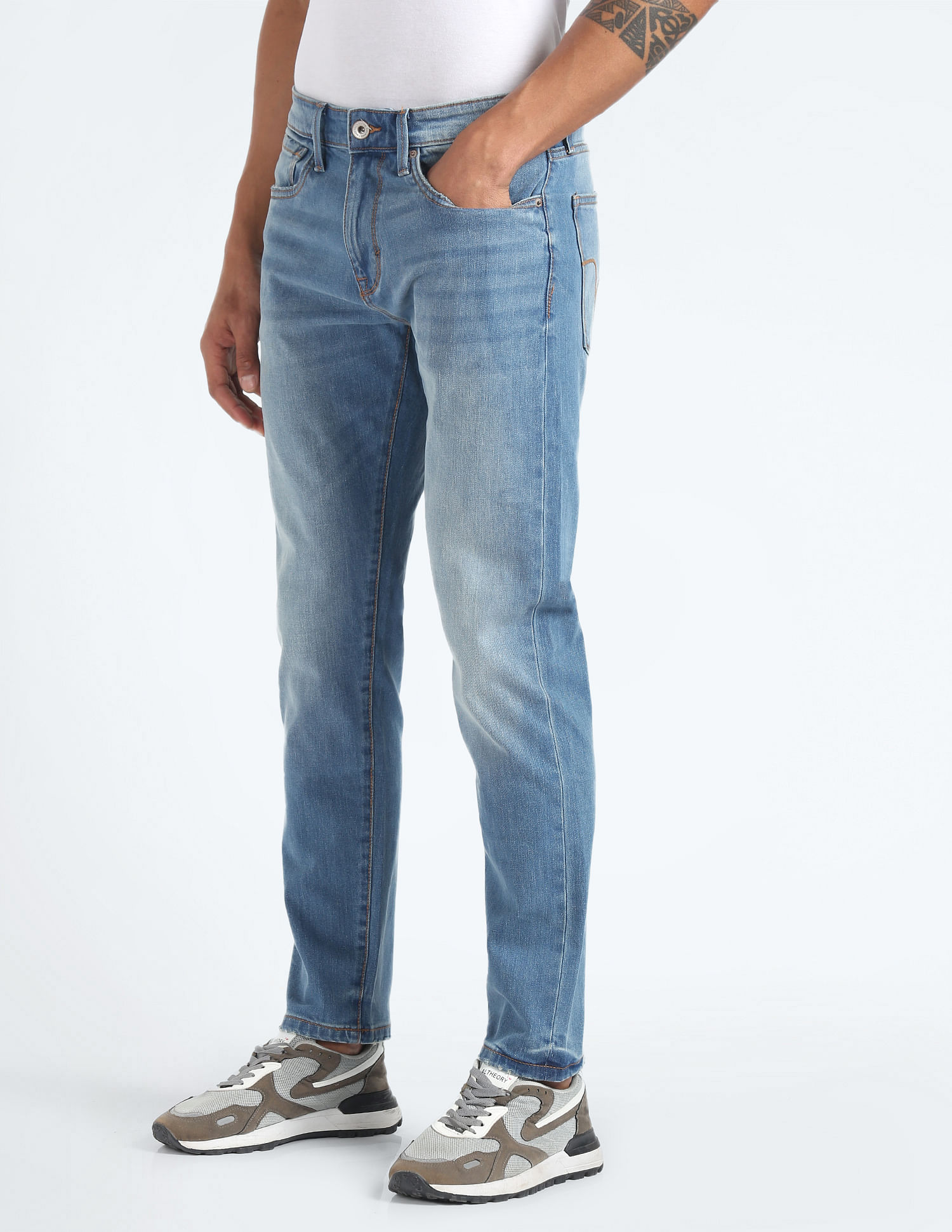 Flying Machine Slash Slim Tapered Fit Mid Rise Jeans