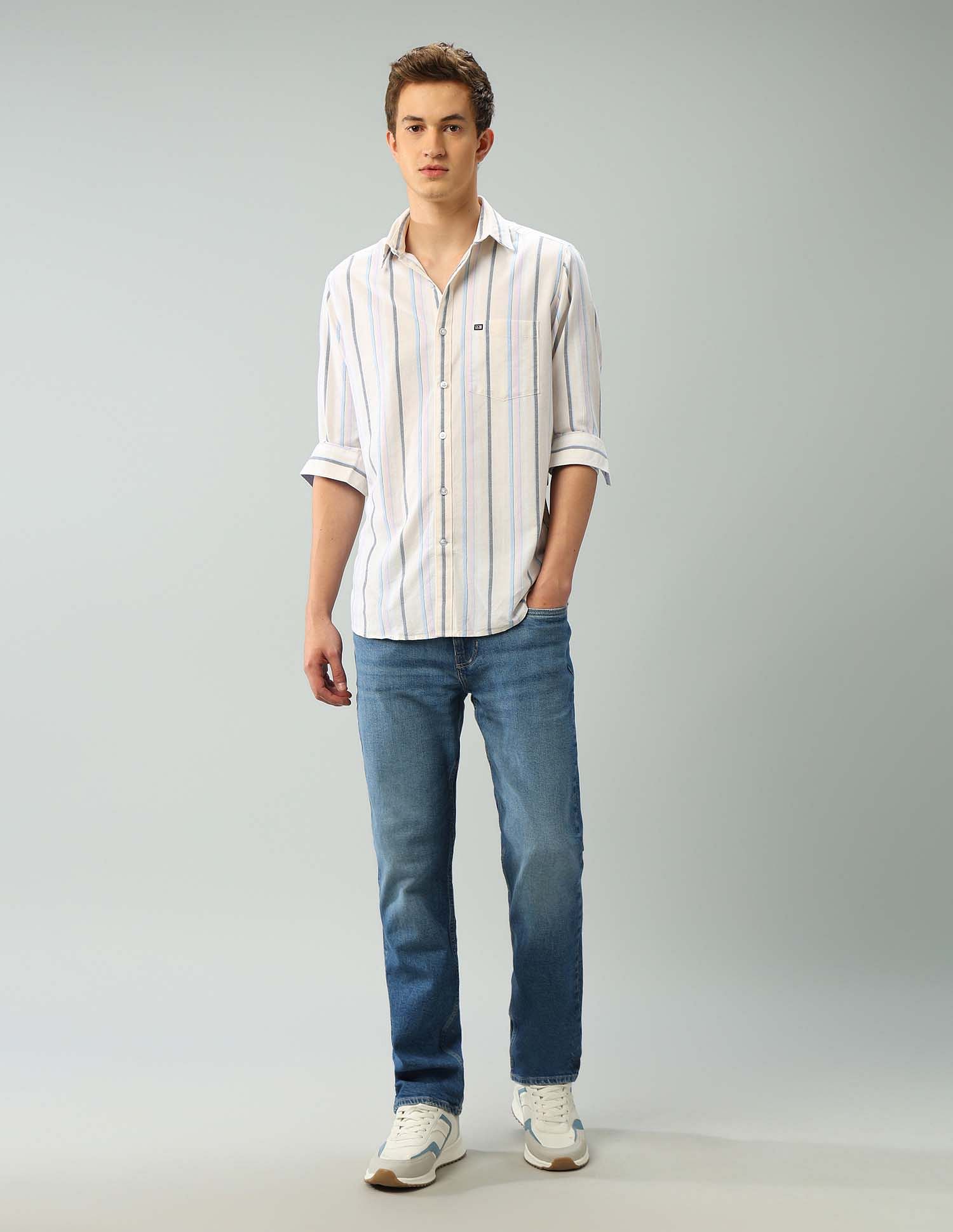 Arrow Sport Air Soft Regular Fit Vertical Striped Shirt