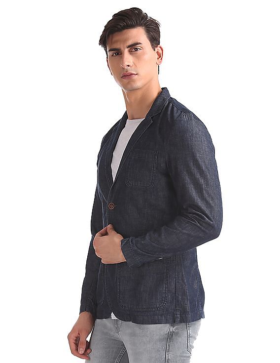 Men's Denim Blazer Casual Suit Jacket Distressed Cotton Jeans Coat Outwear  Slim | eBay