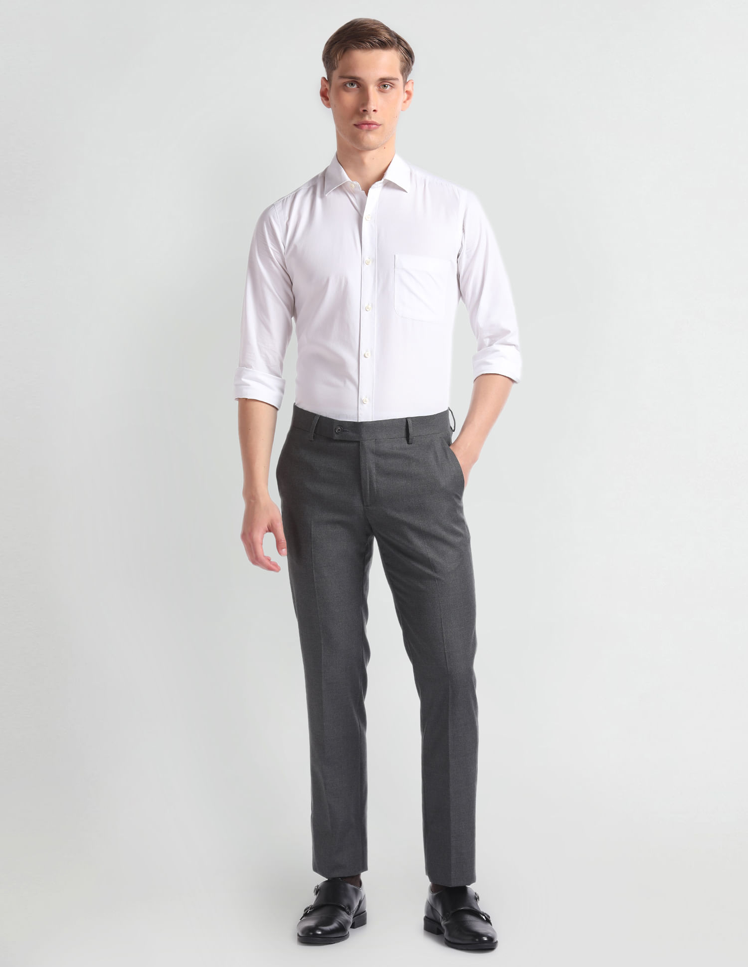 Buy Arrow Regular Fit Autoflex Formal Trousers