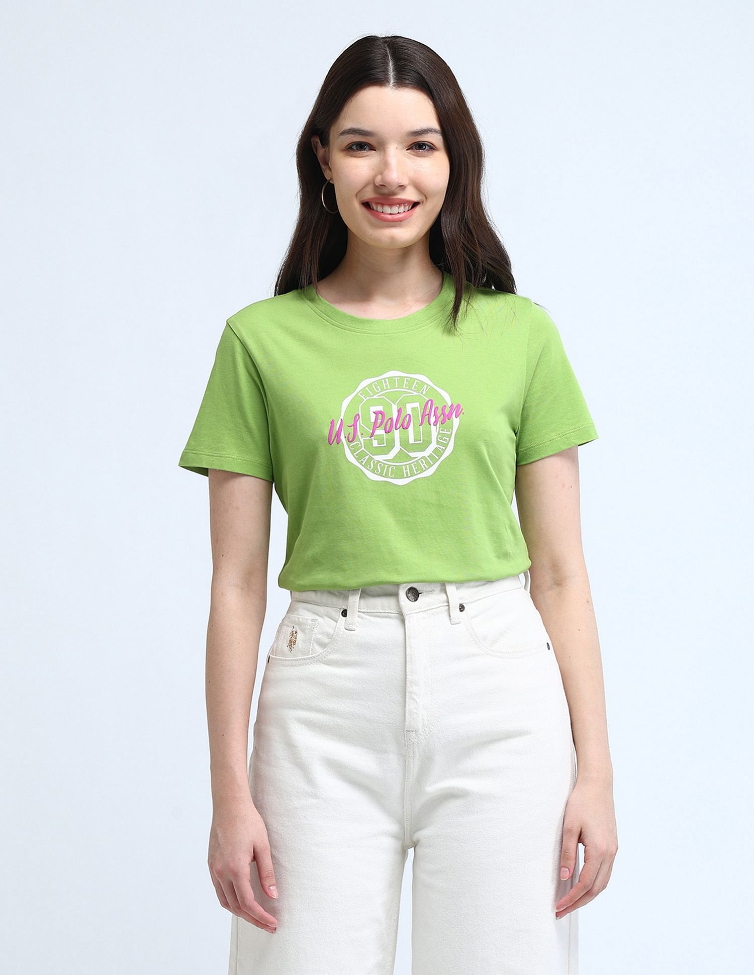 U.S. Polo Assn. Women Varsity Print Pure Cotton T-Shirt