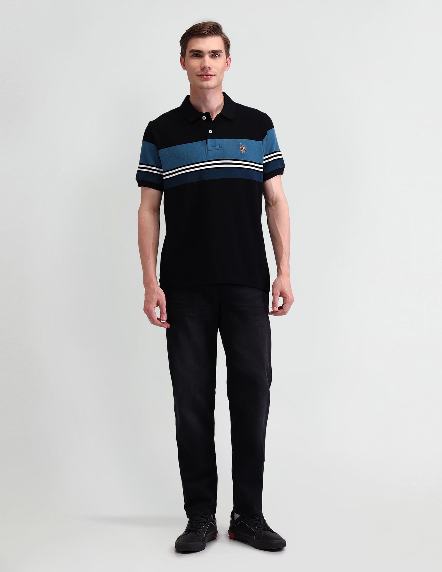 U.S. Polo Assn. Denim Co. Horizontal Striped Muscle Polo Shirt