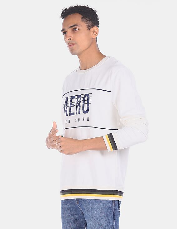 Aeropostale Men White Crew Neck Brand Print Sweatshirt
