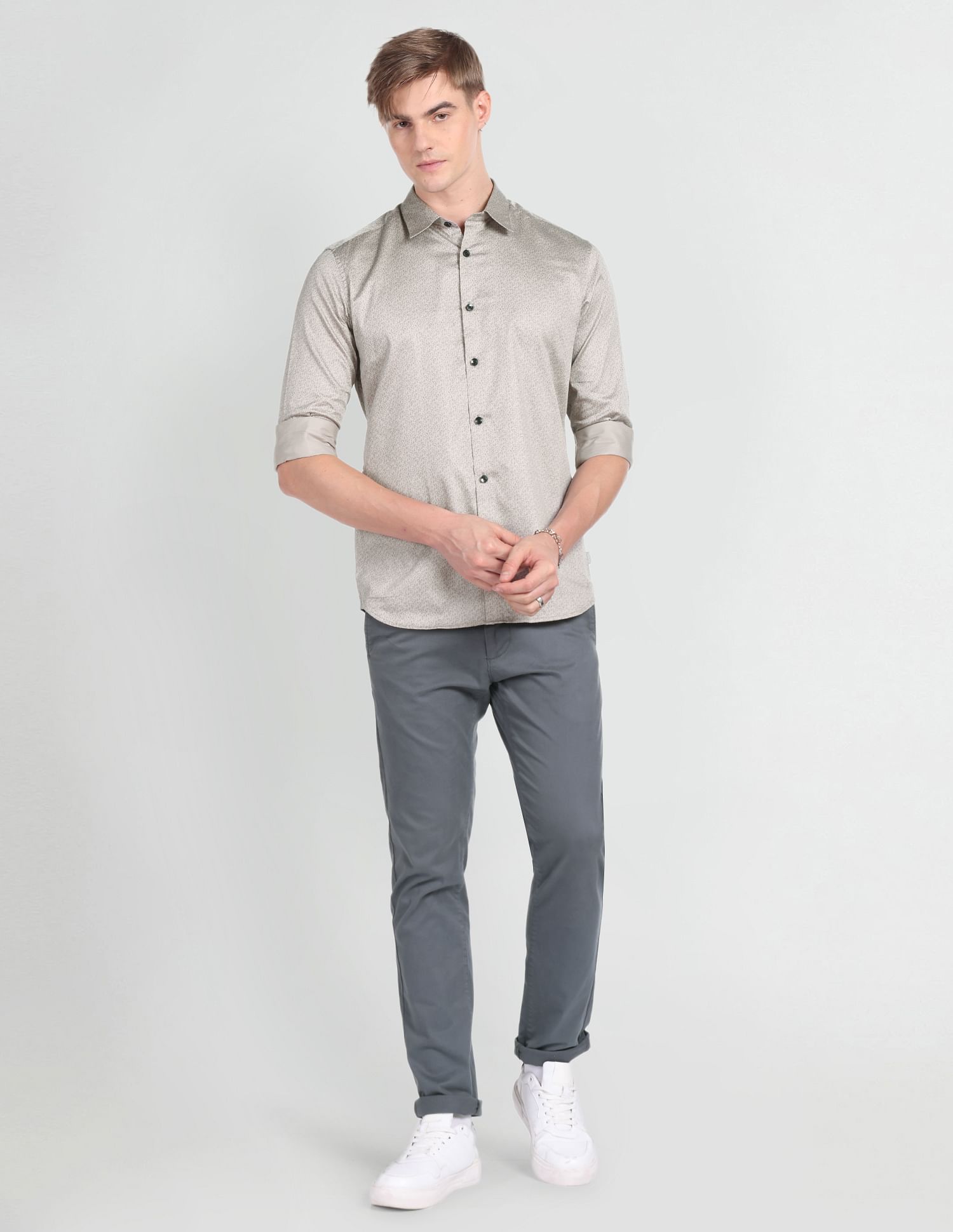 Flying Machine Geometric Print Twill Shirt