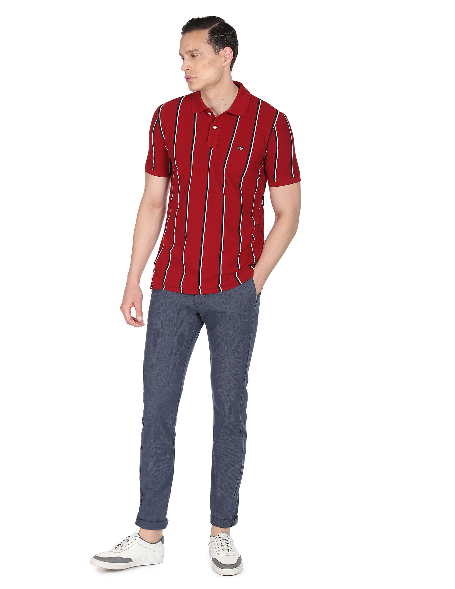 Arrow Sports Vertical Stripe Cotton Polo Shirt