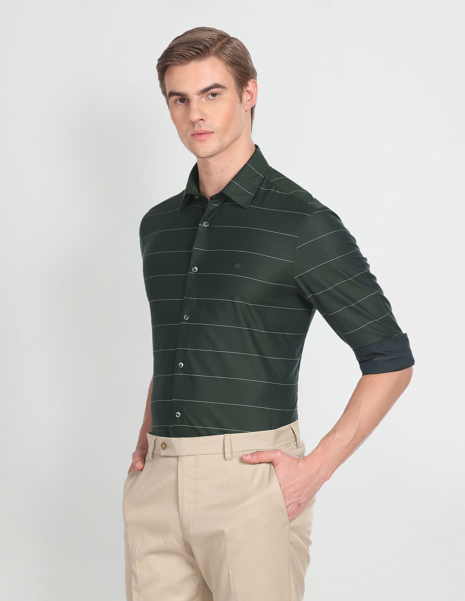Arrow Horizontal Stripe Cotton Shirt