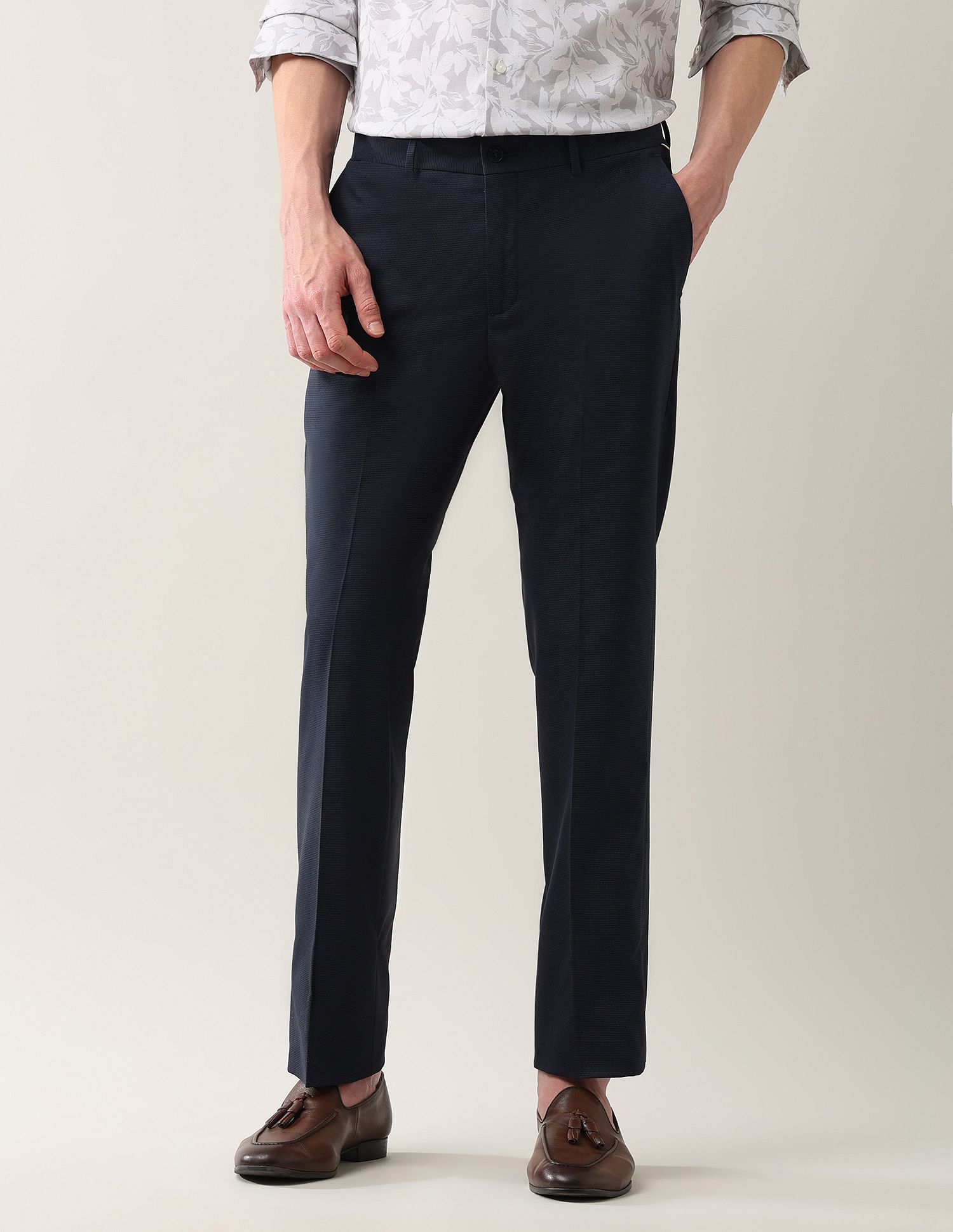 Arrow Newyork Regular Fit Textured Smartflex Trousers