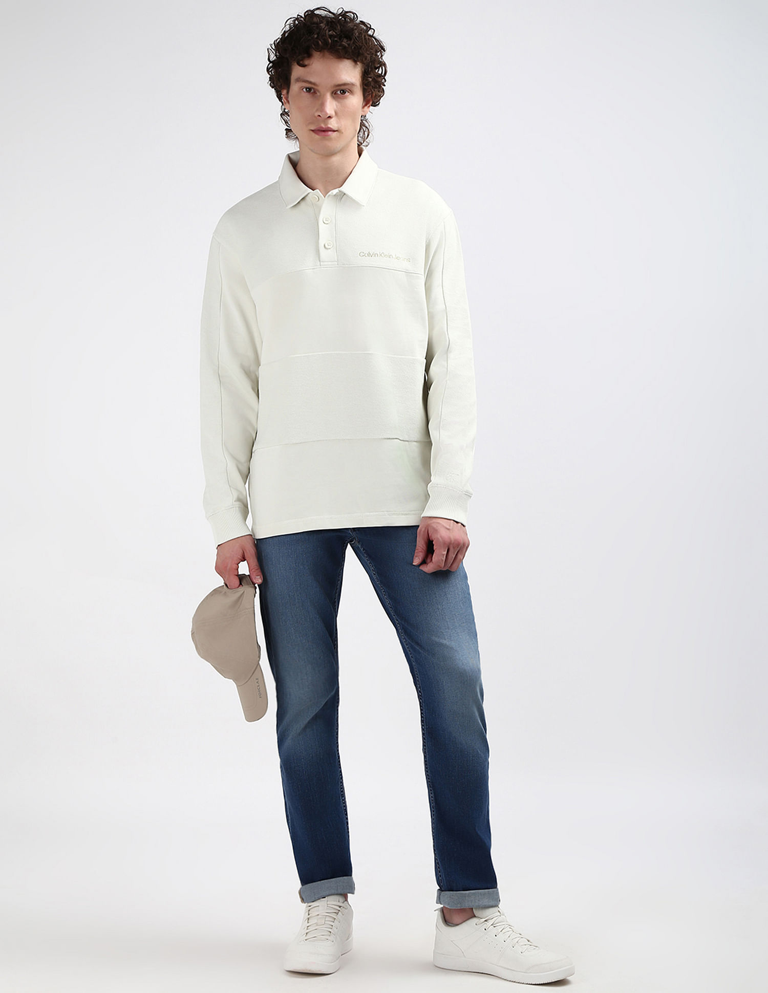Calvin Klein Reverse Terry Stripes Polo Sweatshirt