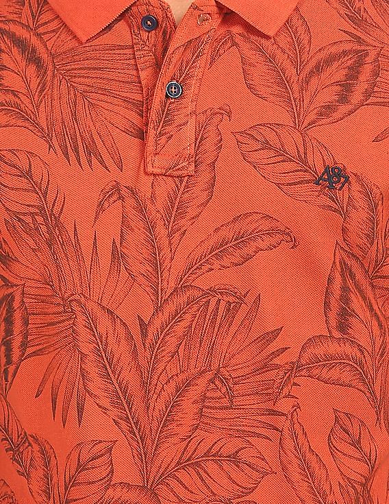 Aeropostale Men Orange Printed Pique Polo Shirt
