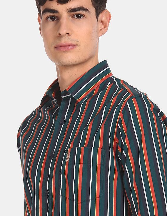 green and black striped shirt