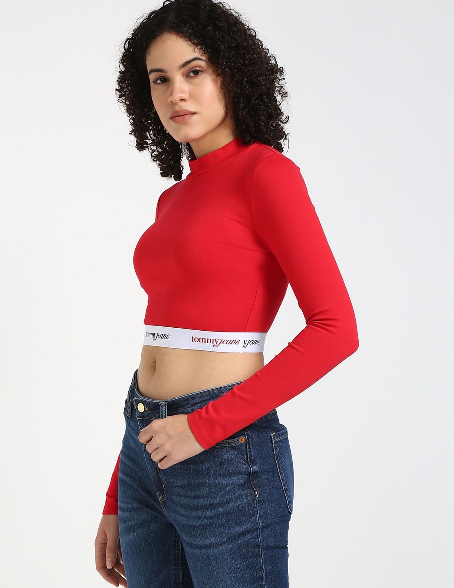 Tommy Hilfiger Regular-Fit Viscose Mock Neck Crop Top