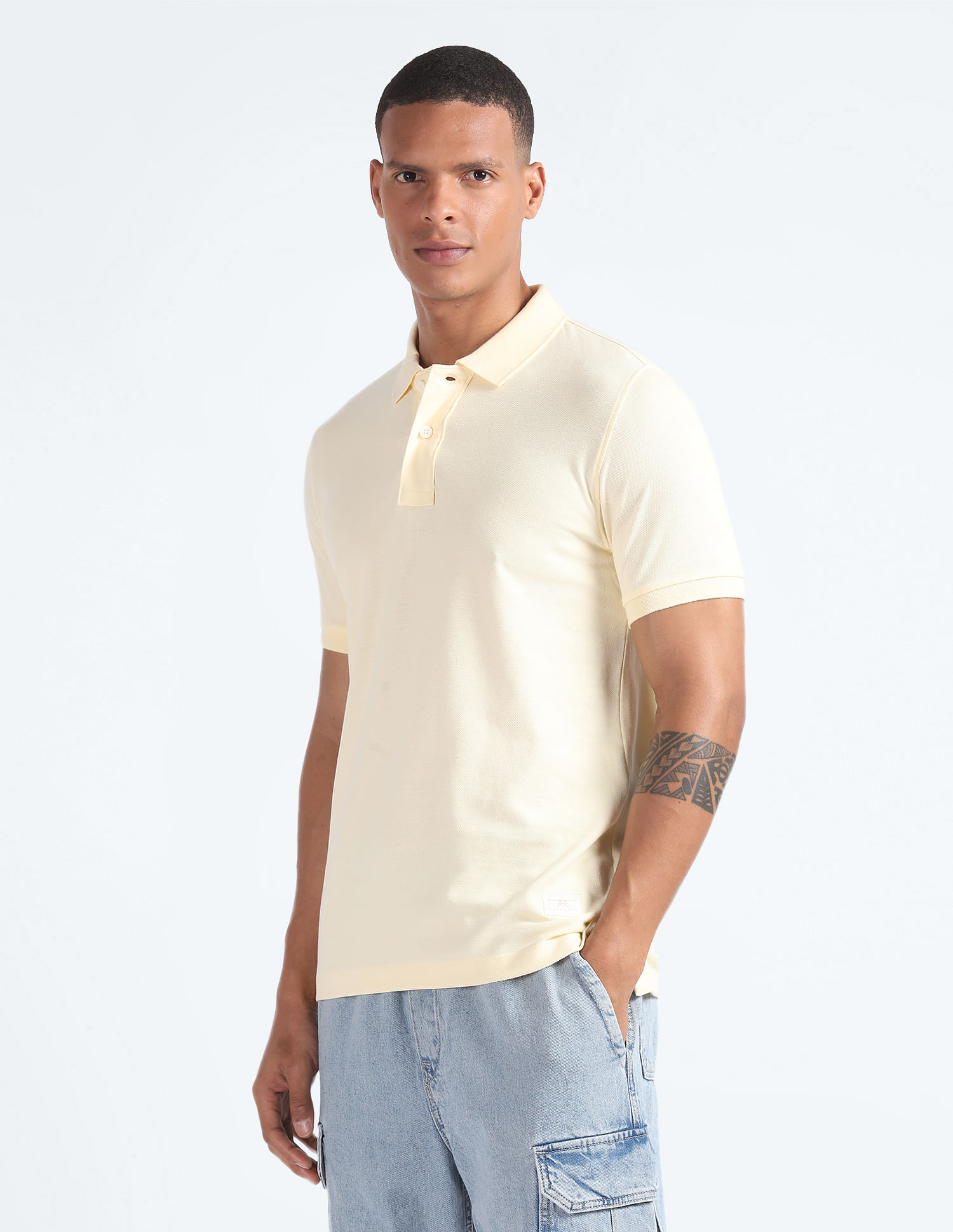 Flying Machine Solid Cotton Polo Shirt