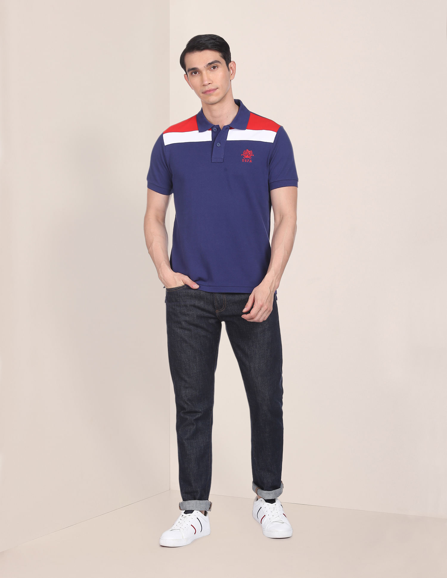U.S. Polo Assn. Logo Embroidered Colour Block Polo Shirt