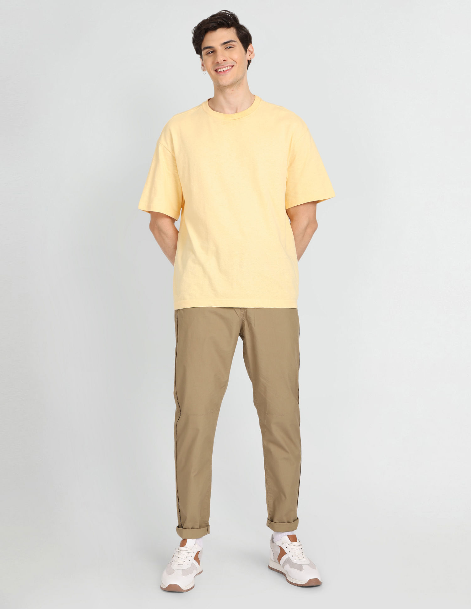 Flying Machine Elasticised Waist Solid Trousers
