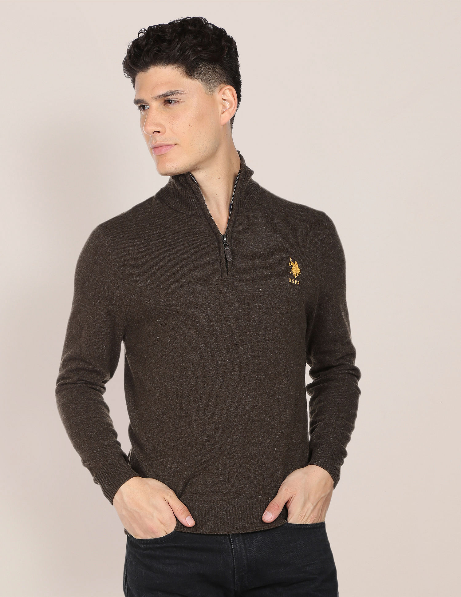 Buy U.S. Polo Assn. High Neck Solid Sweater NNNOW