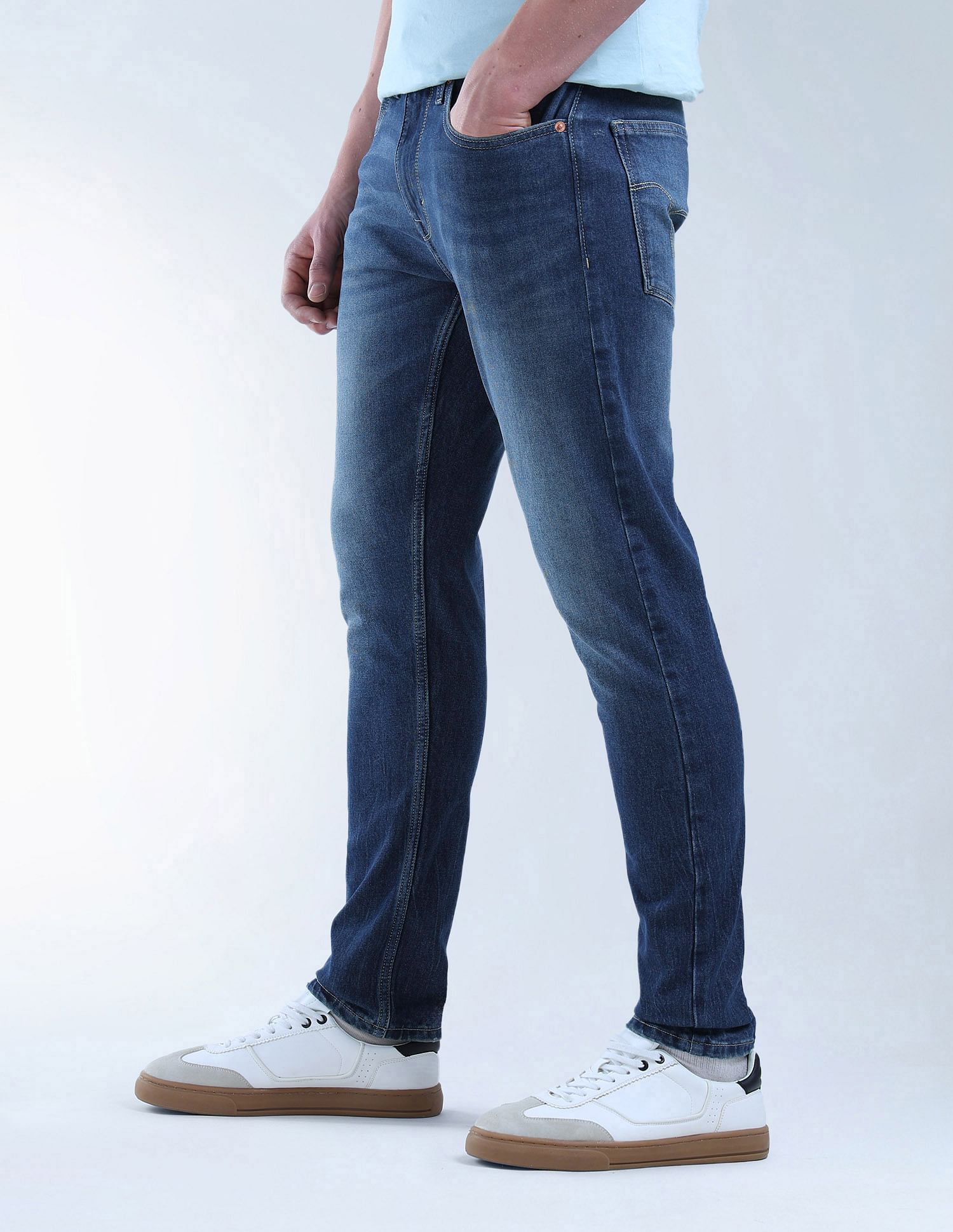 Flying Machine Mid Rise Slash Slim Tapered Fit Jeans