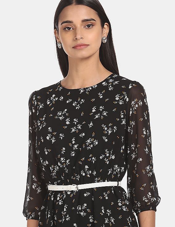 Flying Machine Women Three-Quarter Sleeve Printed Dress