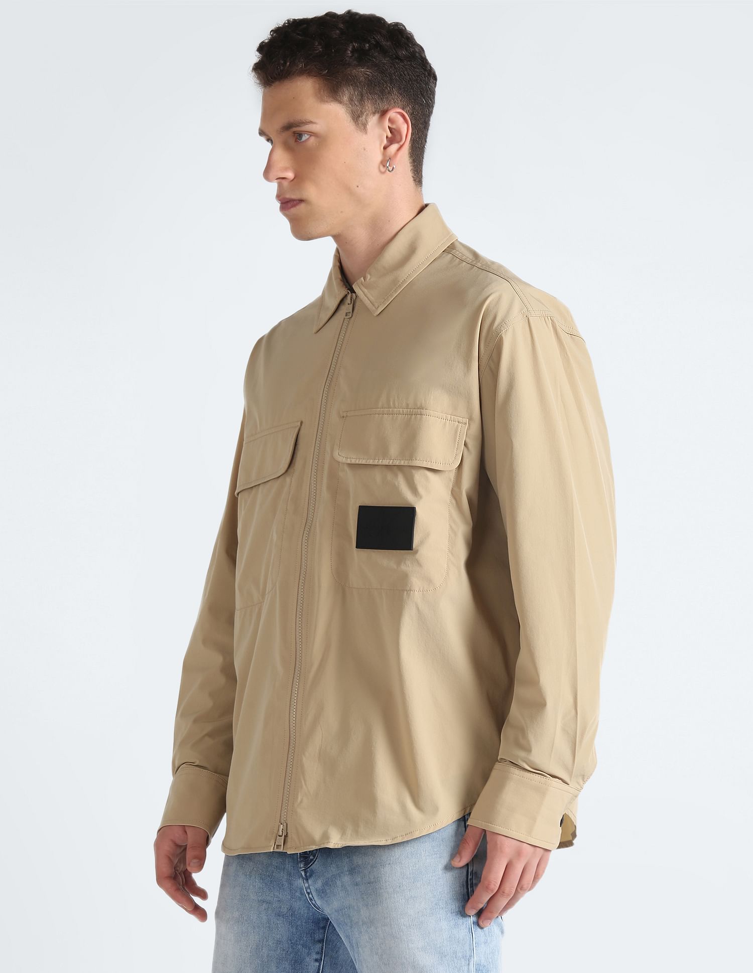 Calvin Klein Solid pattern Zipper Placket Casual Shirt