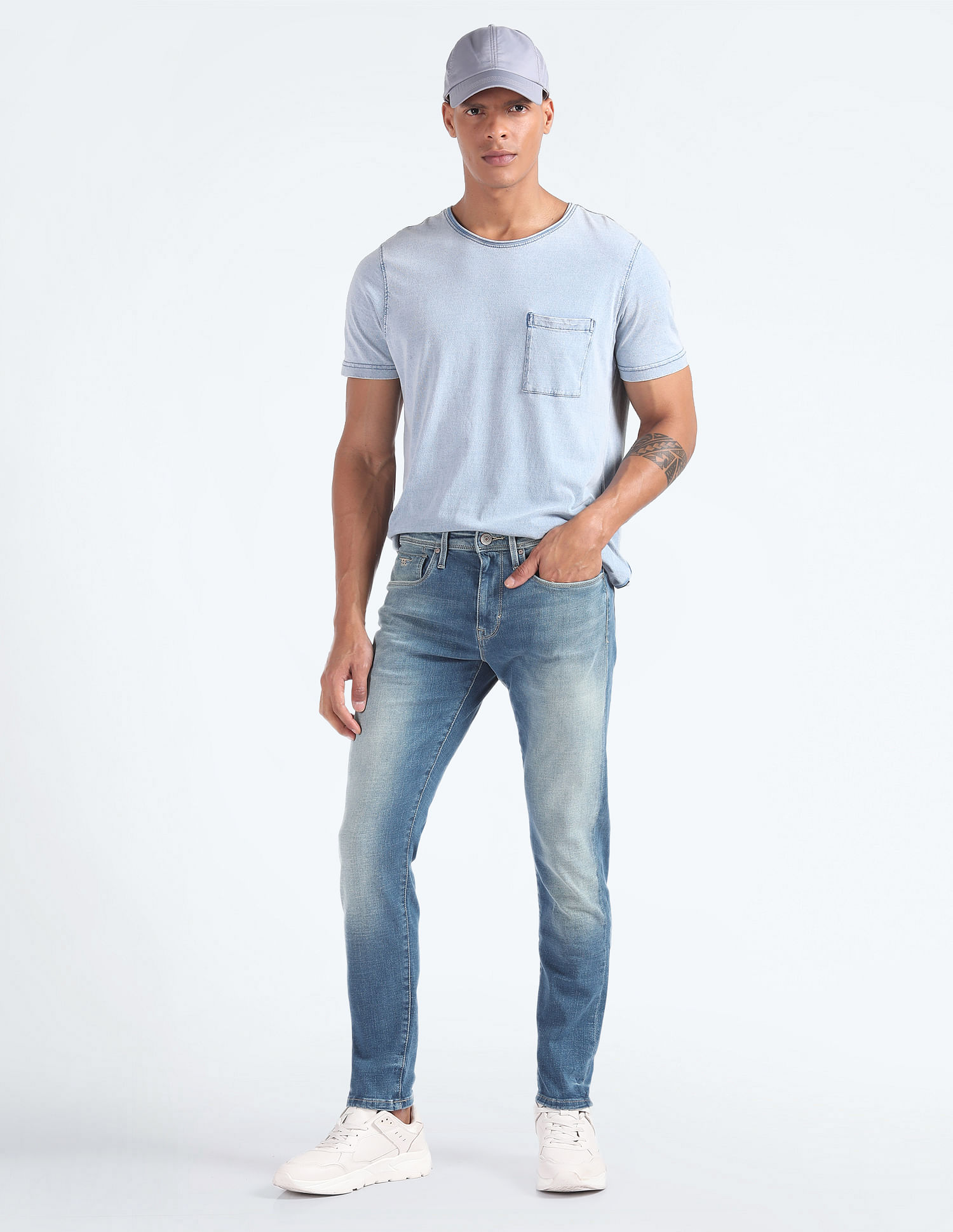 Flying Machine Mid Rise Slash Slim Tapered Jeans