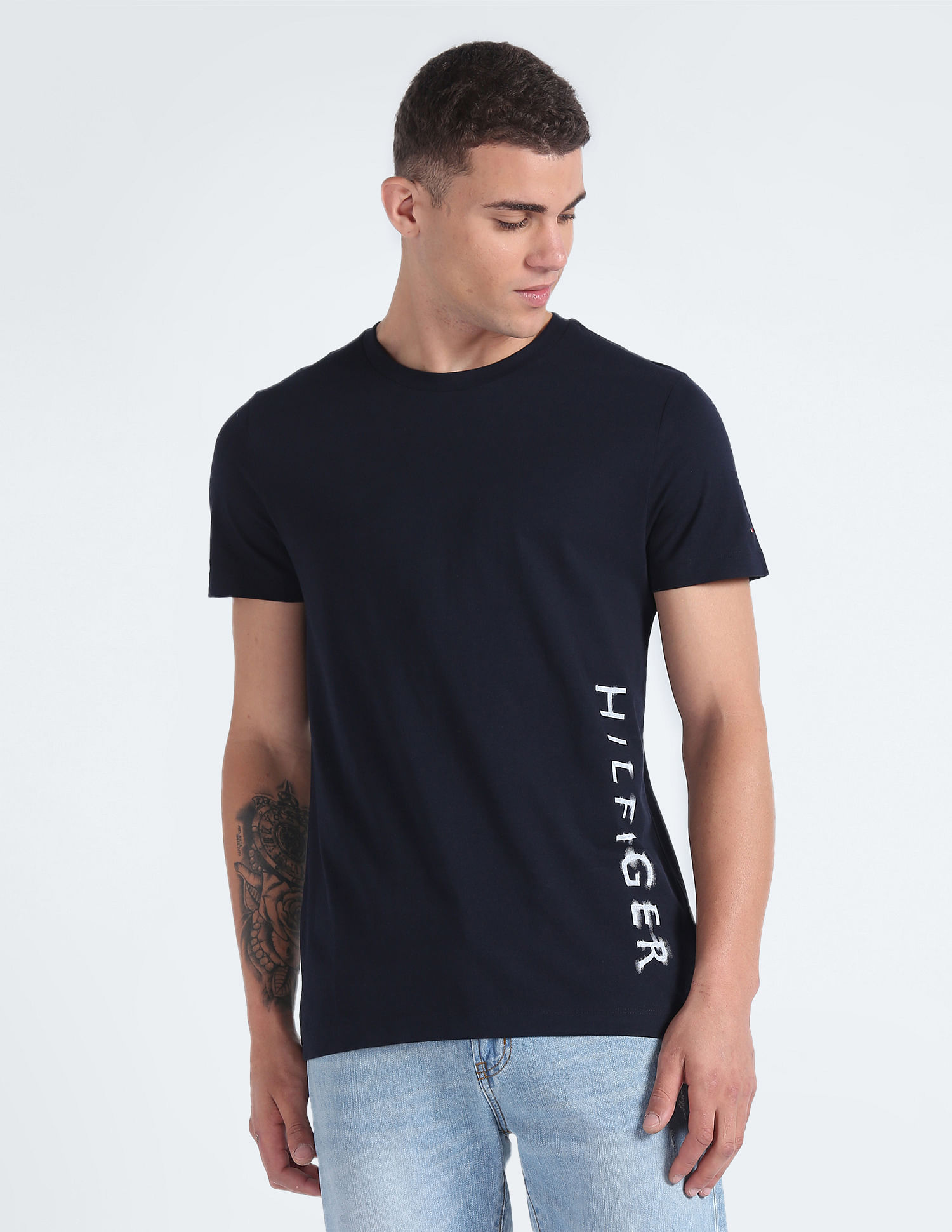 Tommy Hilfiger Vertical Ink Logo Print T-Shirt