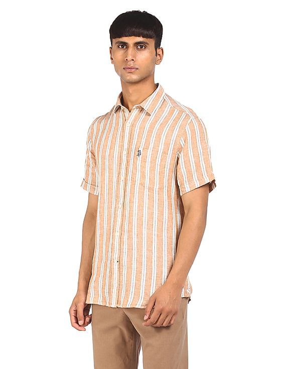 brown and white striped shirt mens