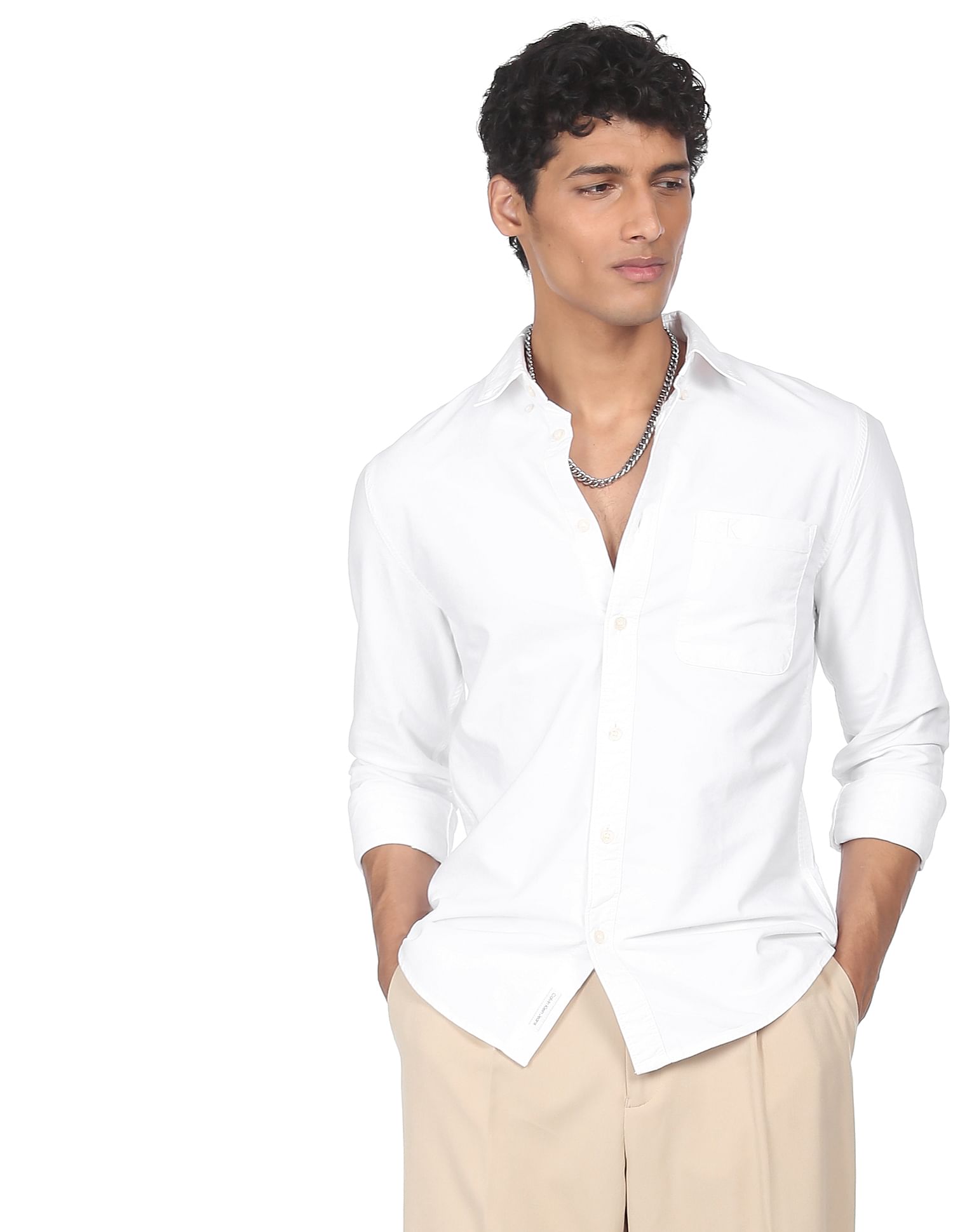 Calvin Klein Men White Pure Cotton Slim Fit Casual Shirt