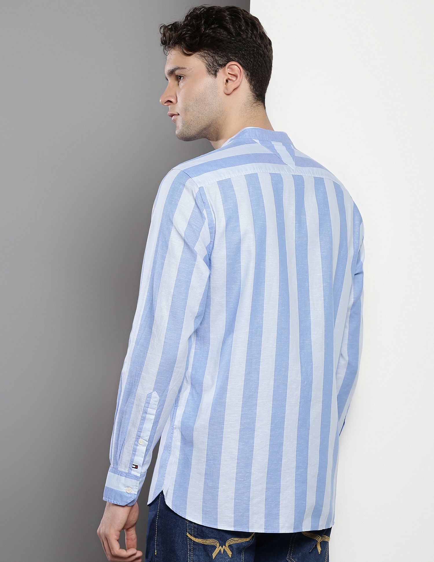 Tommy Hilfiger Mandarin Collar Vertical Stripe Shirt