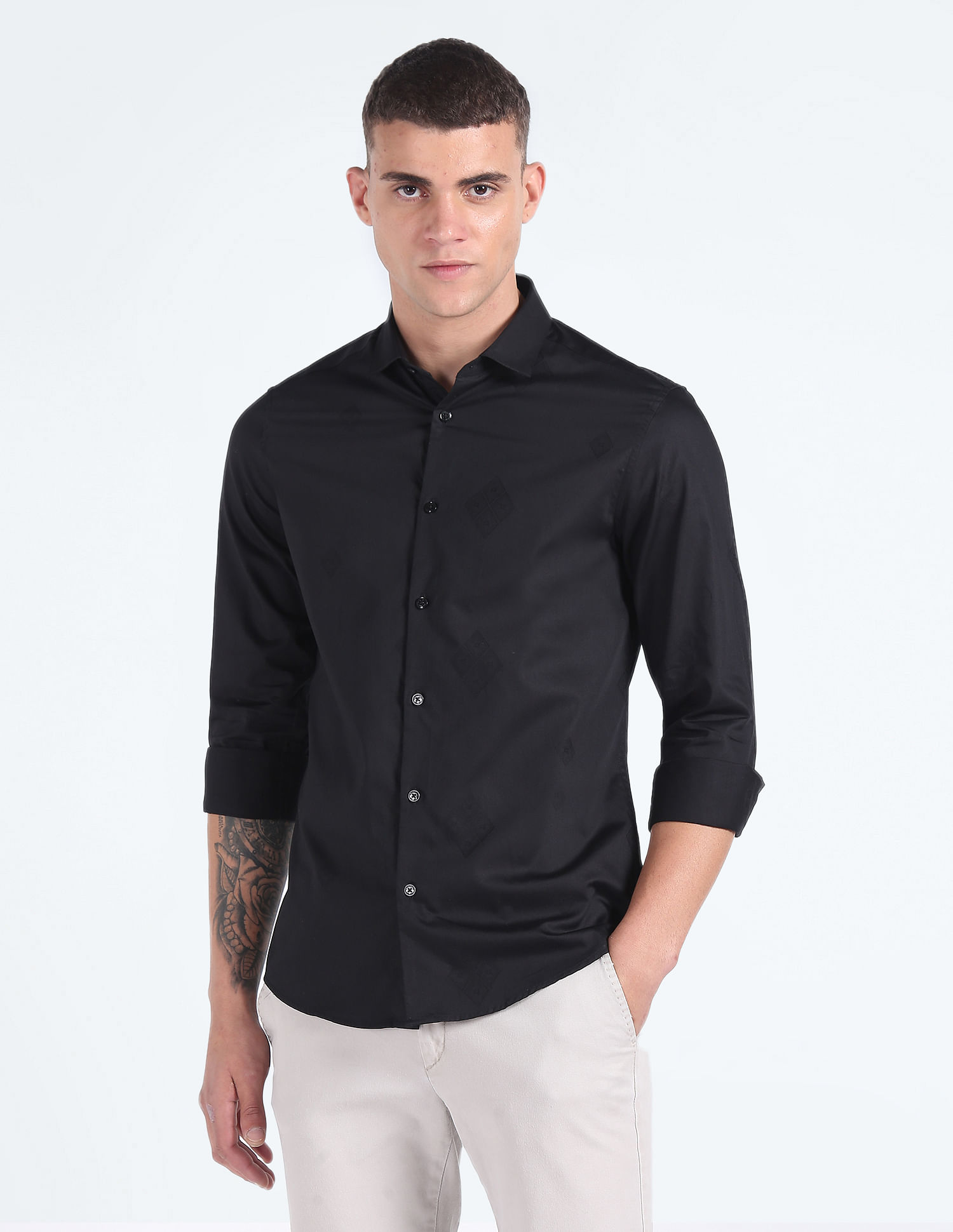Flying Machine Patterned Jacquard Cotton Shirt