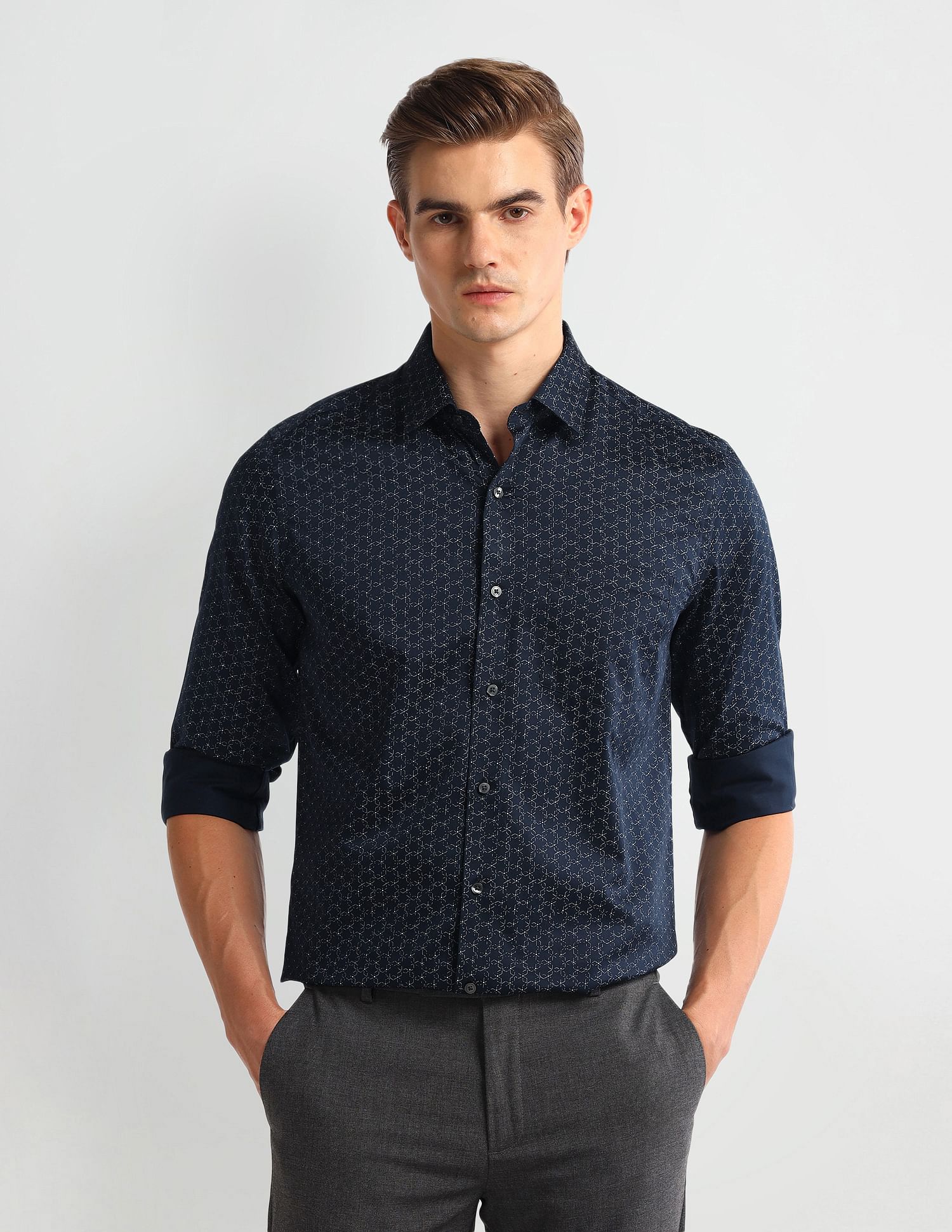 Arrow Geometric Print Satin Shirt