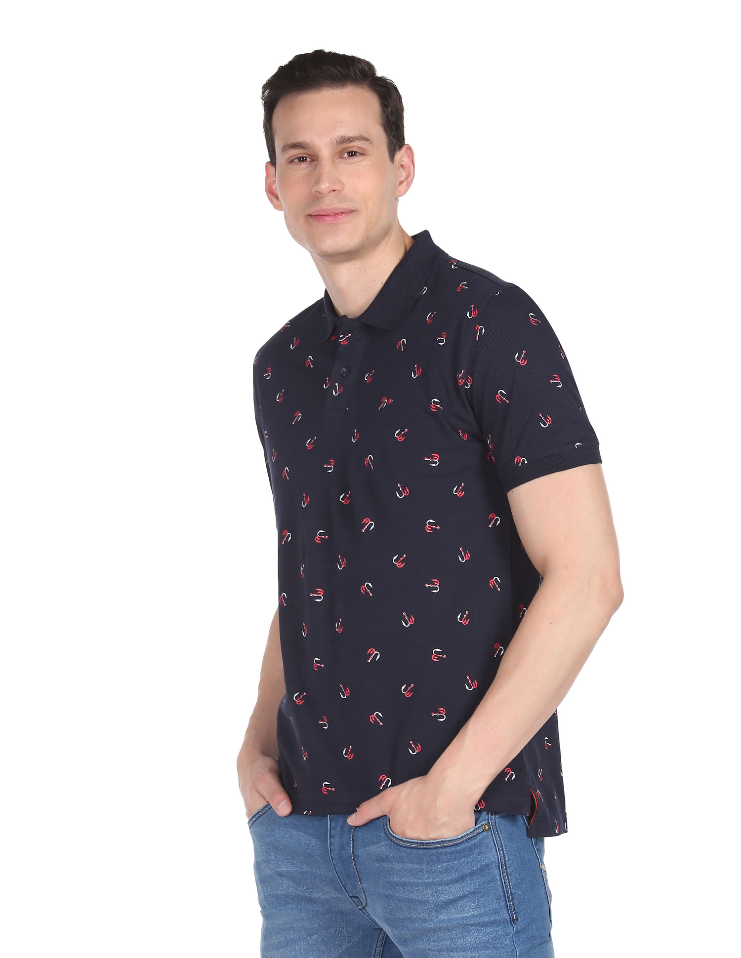 AD by Arvind Cotton All-Over Print Polo Shirt