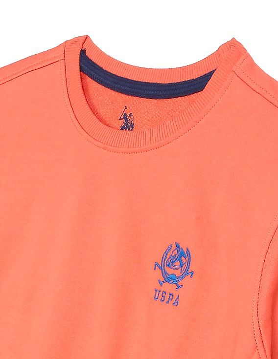 U.S. Polo Assn. Kids Boys Coral Crew Neck Solid Sweatshirt