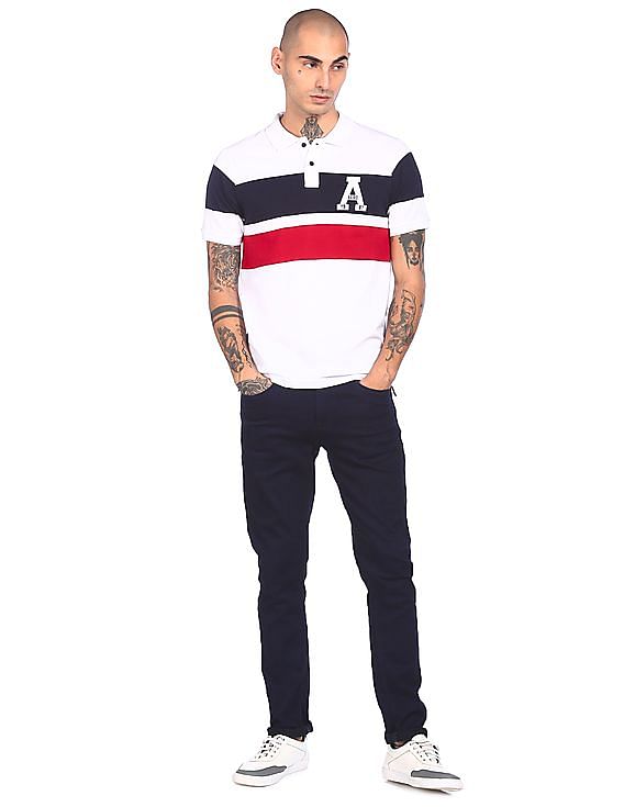 Aeropostale Men White Short Sleeve Colour Block Polo Shirt