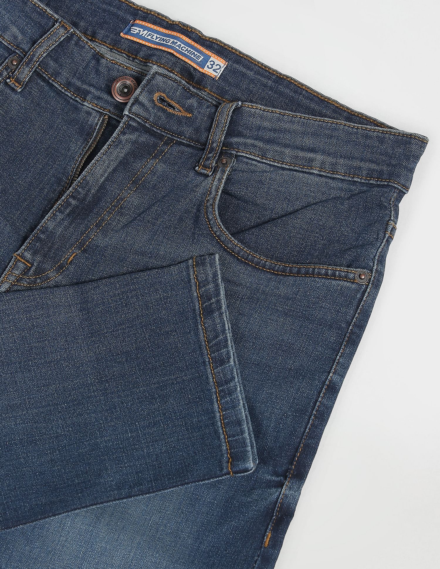 Flying Machine Mid Rise Slash Slim Tapered Jeans