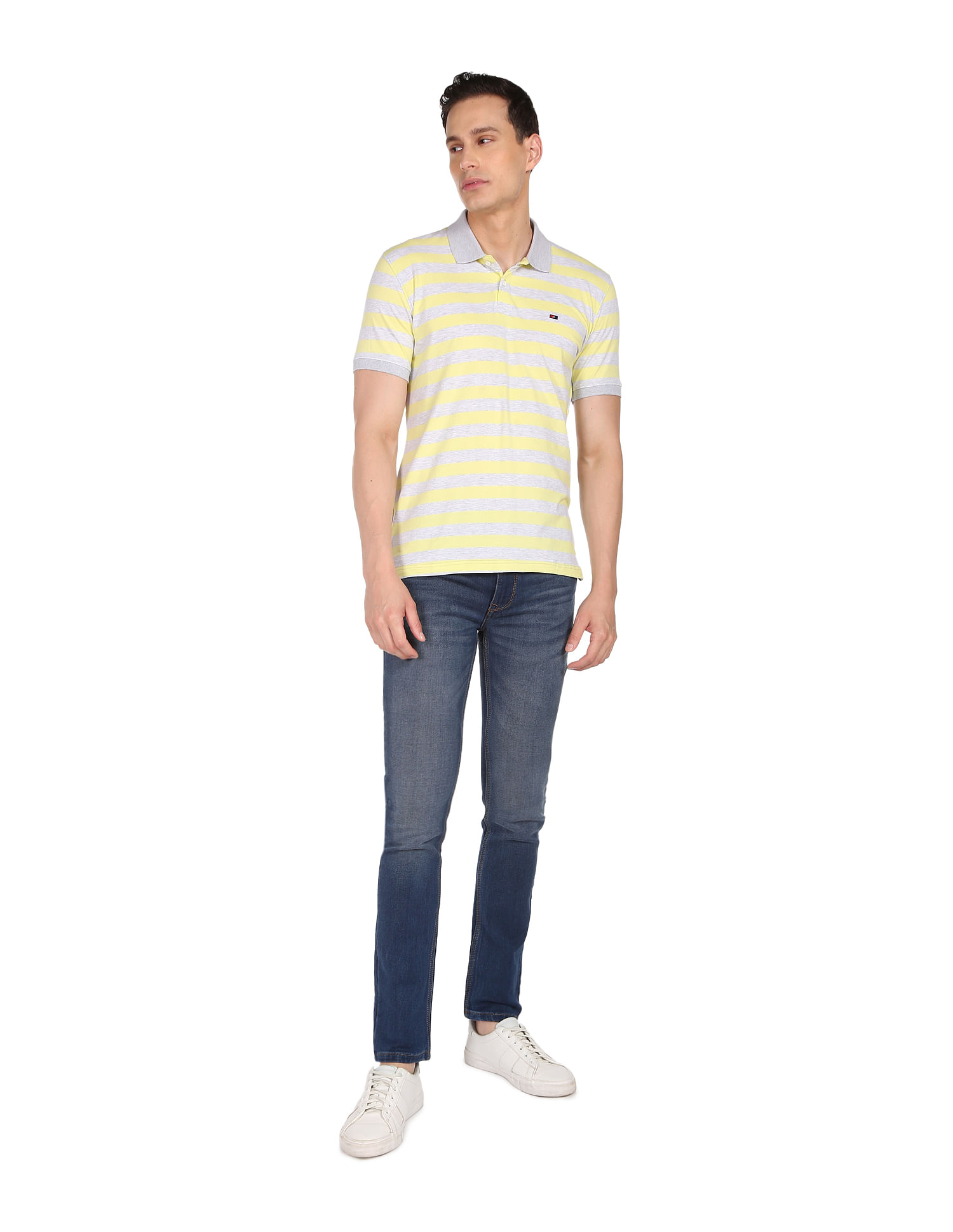 AD by Arvind Horizontal Stripe Heathered Polo Shirt