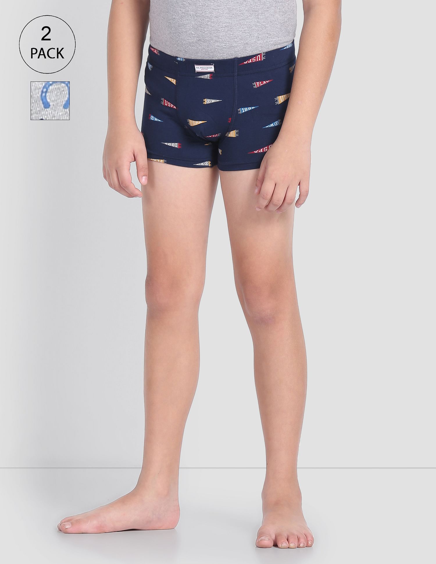 USPA Innerwear Boys Mid Rise Cotton Spandex OKT01 Trunks - Pack Of 2