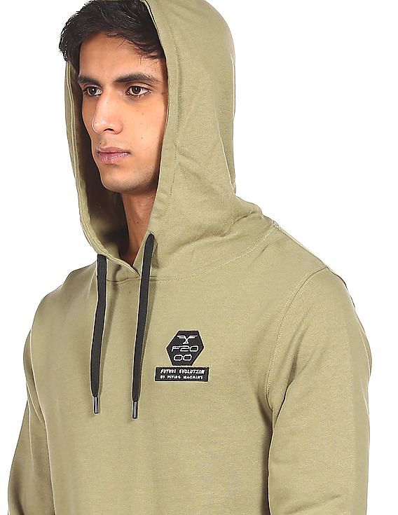 Flying Machine Long Sleeve Solid Hooded Sweatshirt