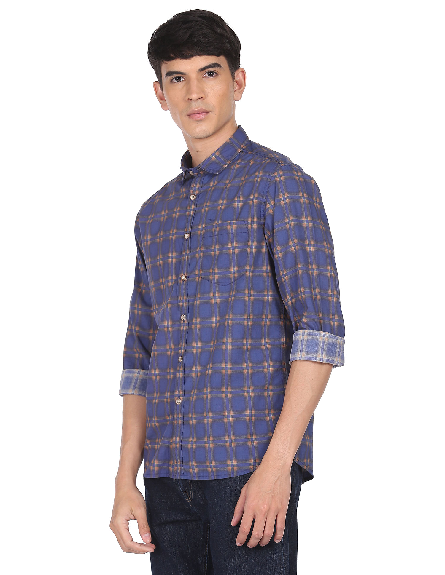 Flying Machine Check Cotton Casual Shirt