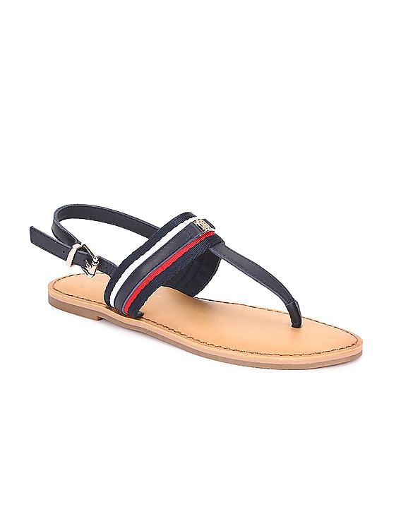 Buy Tommy Hilfiger Women Navy Striped Logo T Strap Sandals NNNOW