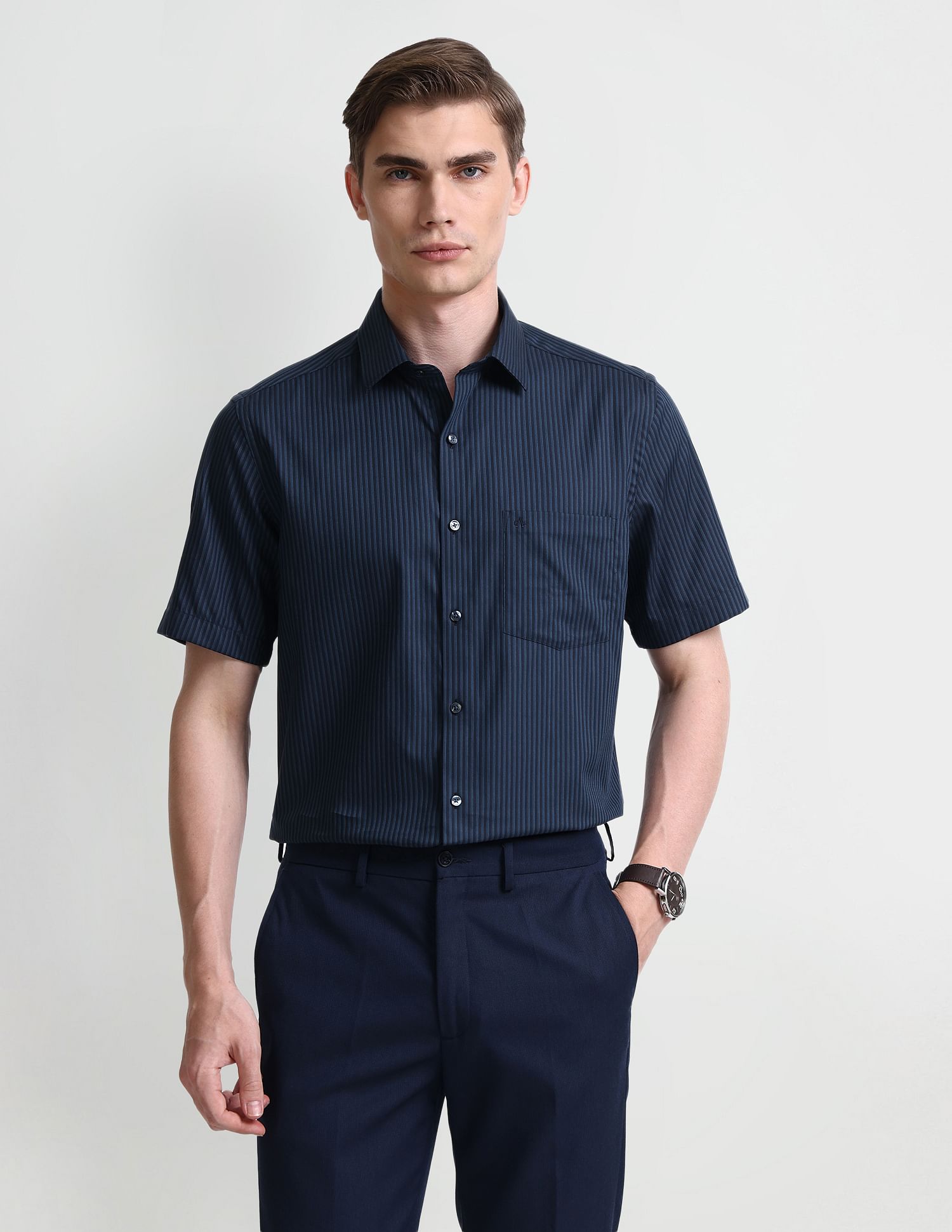 Arrow Short Sleeve Vertical Stripes Shirt