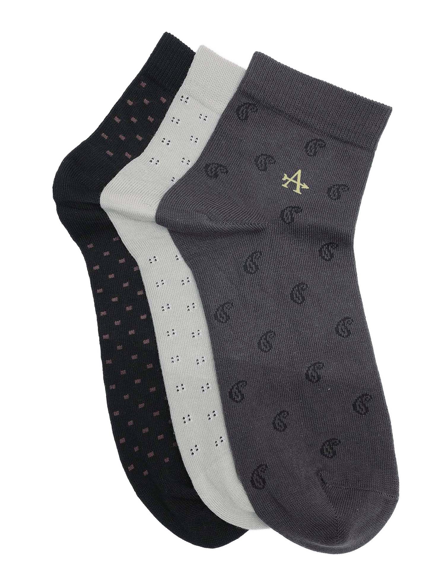 Arrow Mens Printed Ankle Length Cotton Socks - Pack Of 3