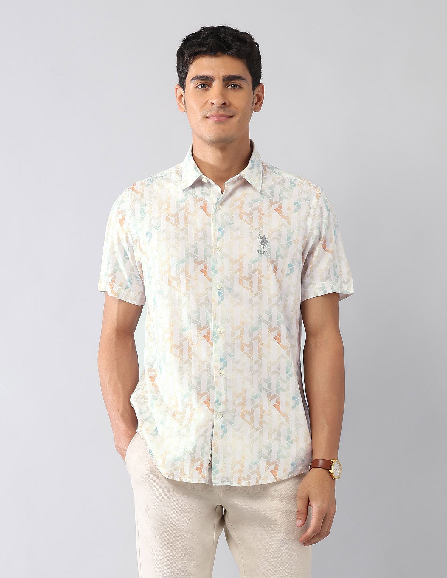 U.S. Polo Assn. Denim Co. Geometric Printed Satin Regular Fit Shirt