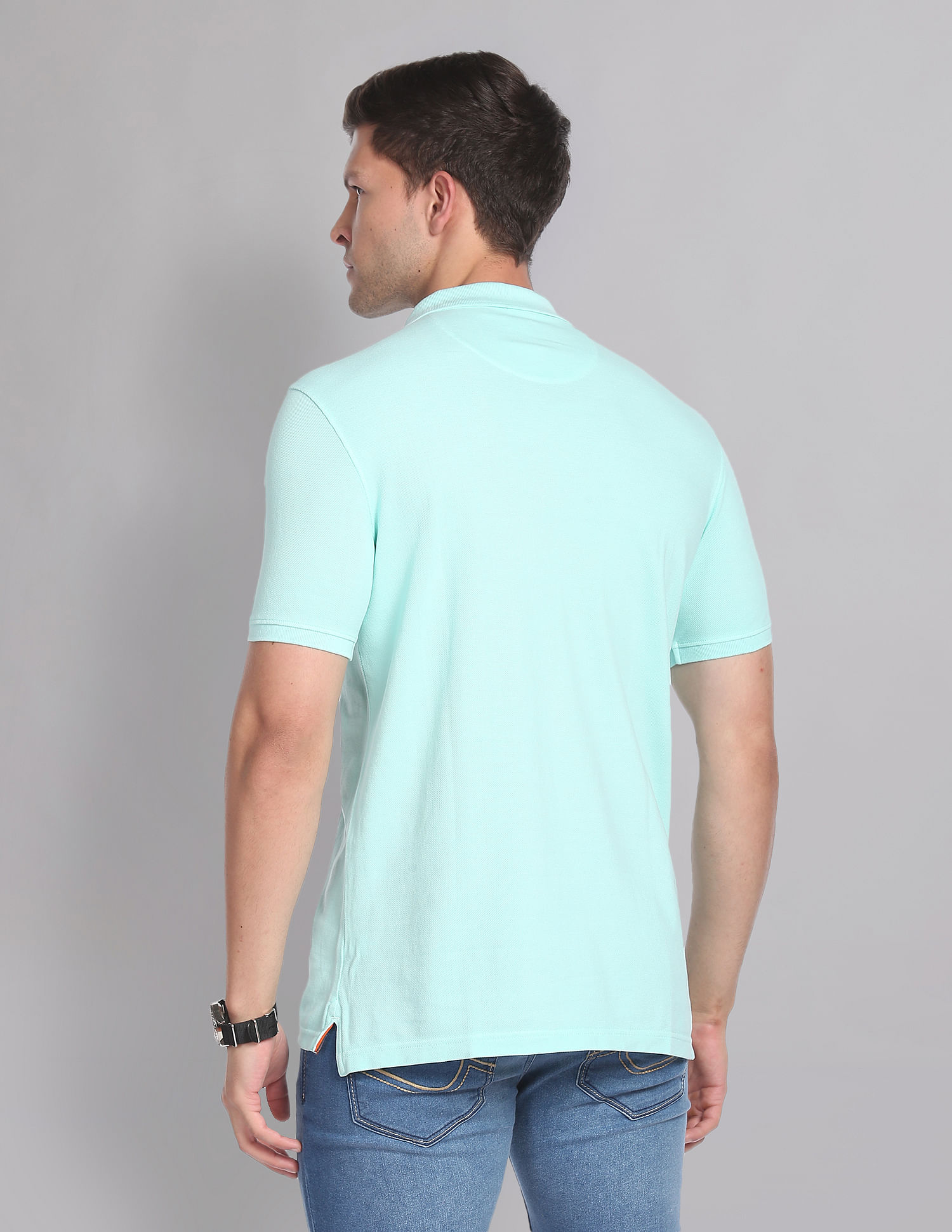AD by Arvind Cotton Solid Polo Shirt