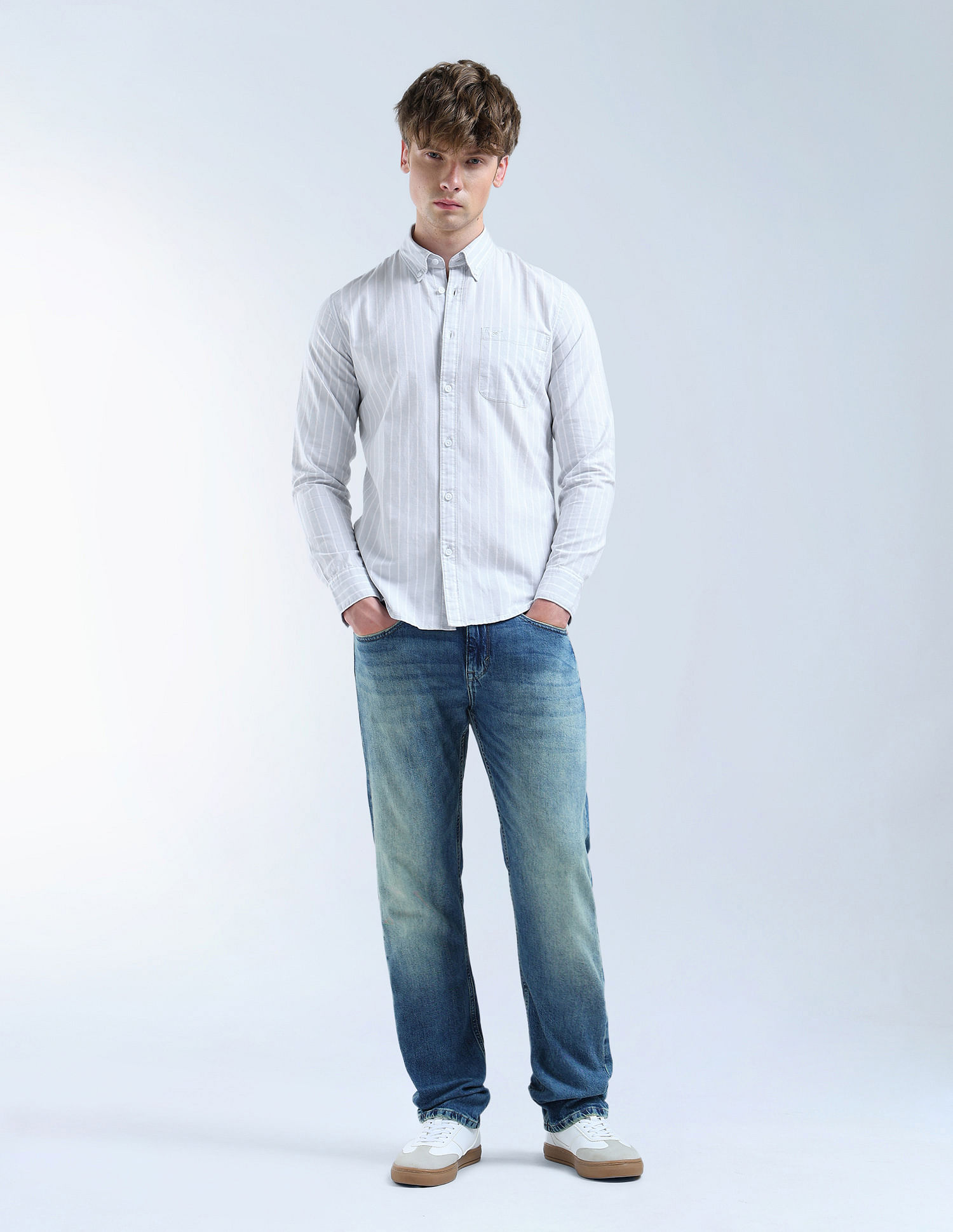 Flying Machine Vertical Striped Oxford Original Shirt